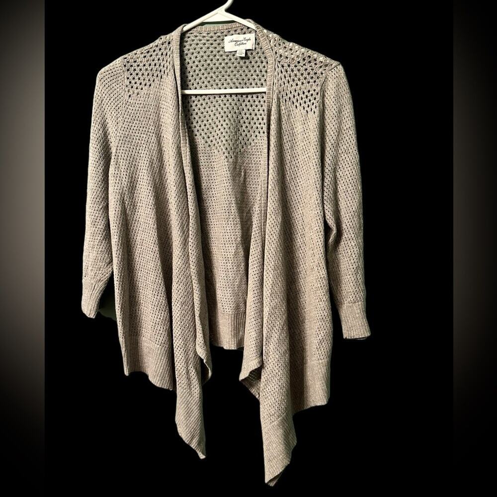 American Eagle Size Large Grey Cardigan Perforated Waterfall Cardigan